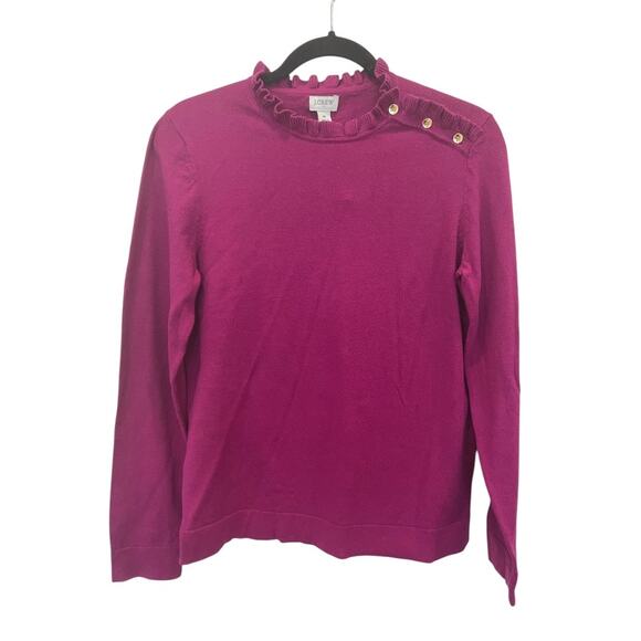 J. Crew Magenta Ruffle Button Sweater Size Medium NWOT - Picture 2 of 6